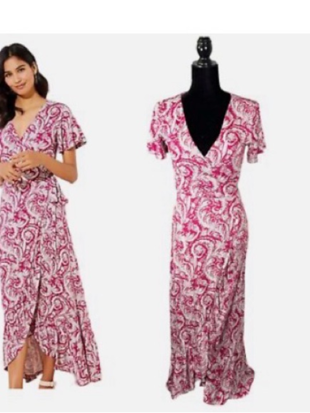 LOFT Pink Paisley Wrap Maxi Dress